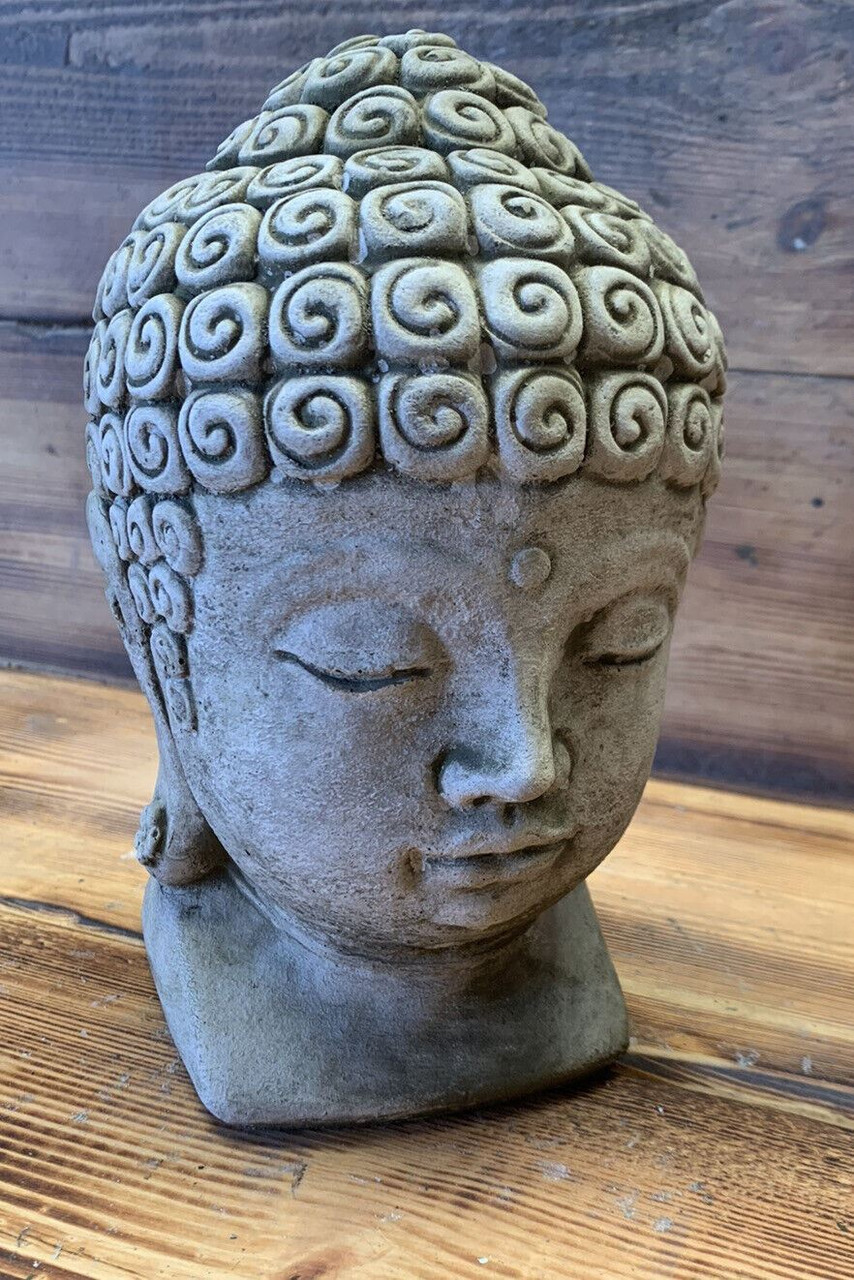 STONE GARDEN BUDDHA HEAD STATUE GIFT ORNAMENT 