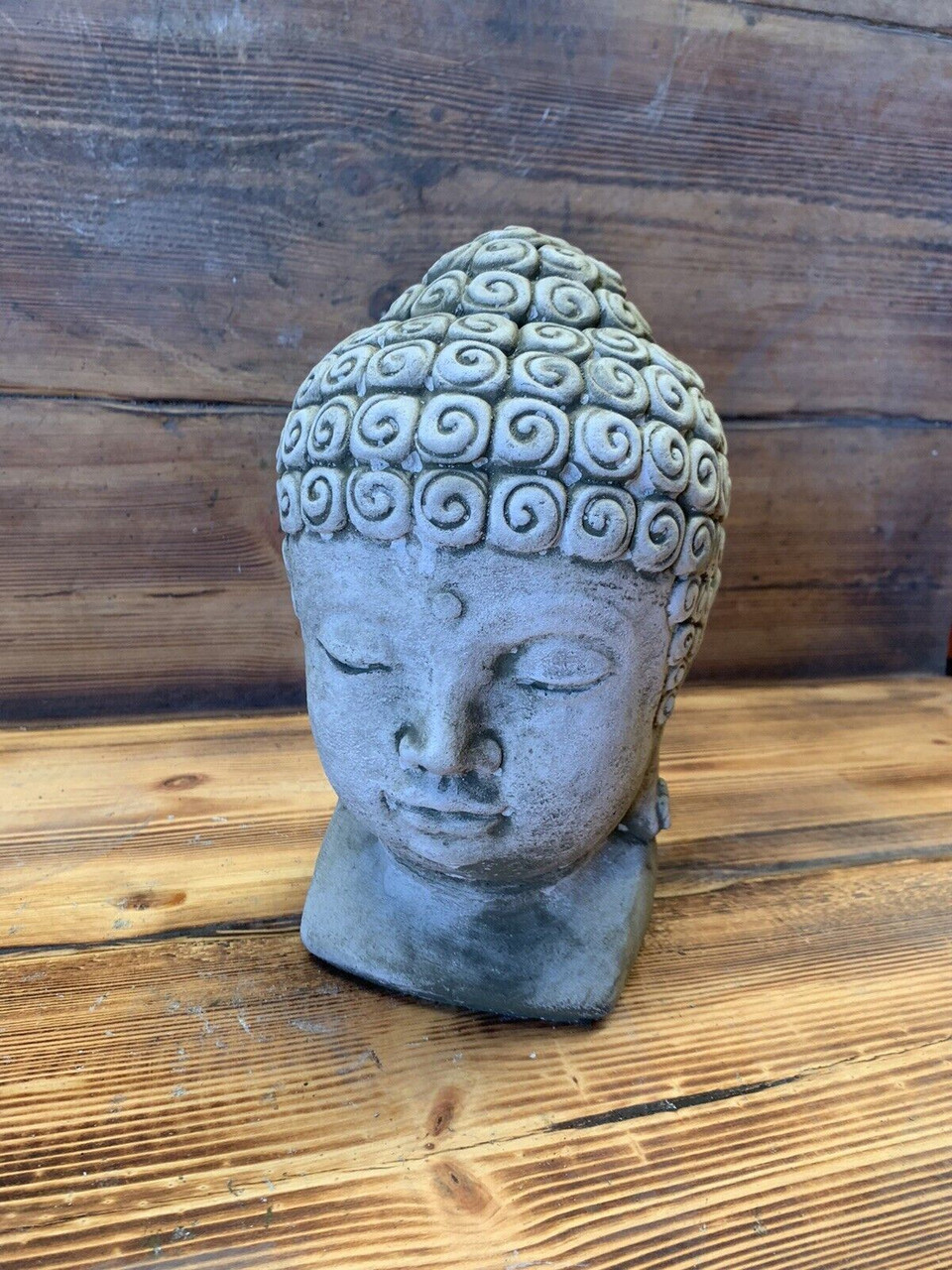 STONE GARDEN BUDDHA HEAD STATUE GIFT ORNAMENT 