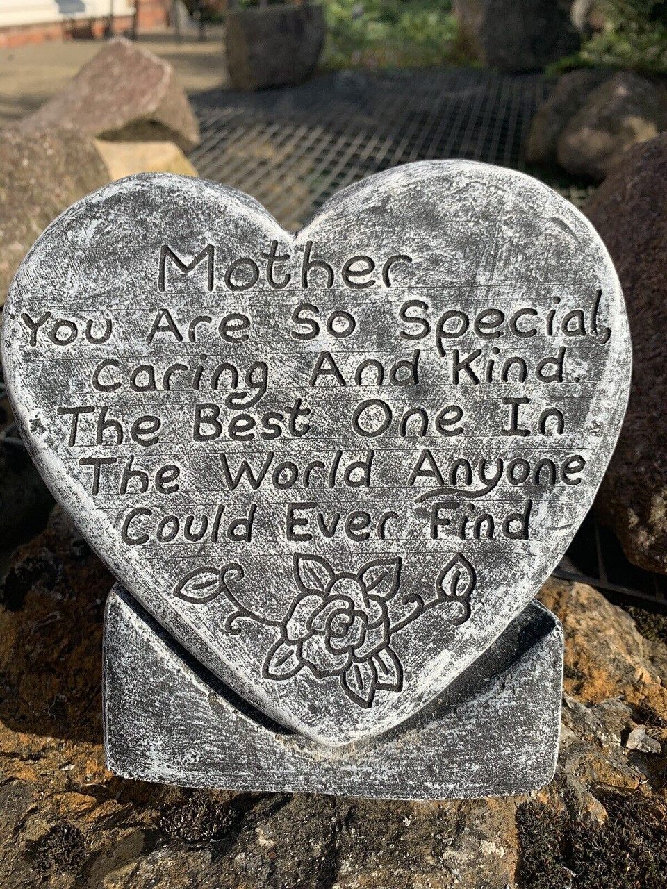 STONE GARDEN A SPECIAL MOTHER LARGE HEART MEMORIAL PLAQUE CONCRETE ORNAMENT