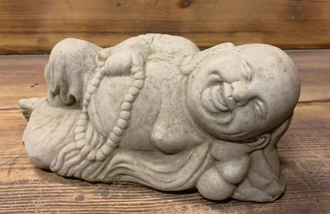 STONE GARDEN SMALL LAYING HAPPY BUDDHA STATUE ORNAMENT