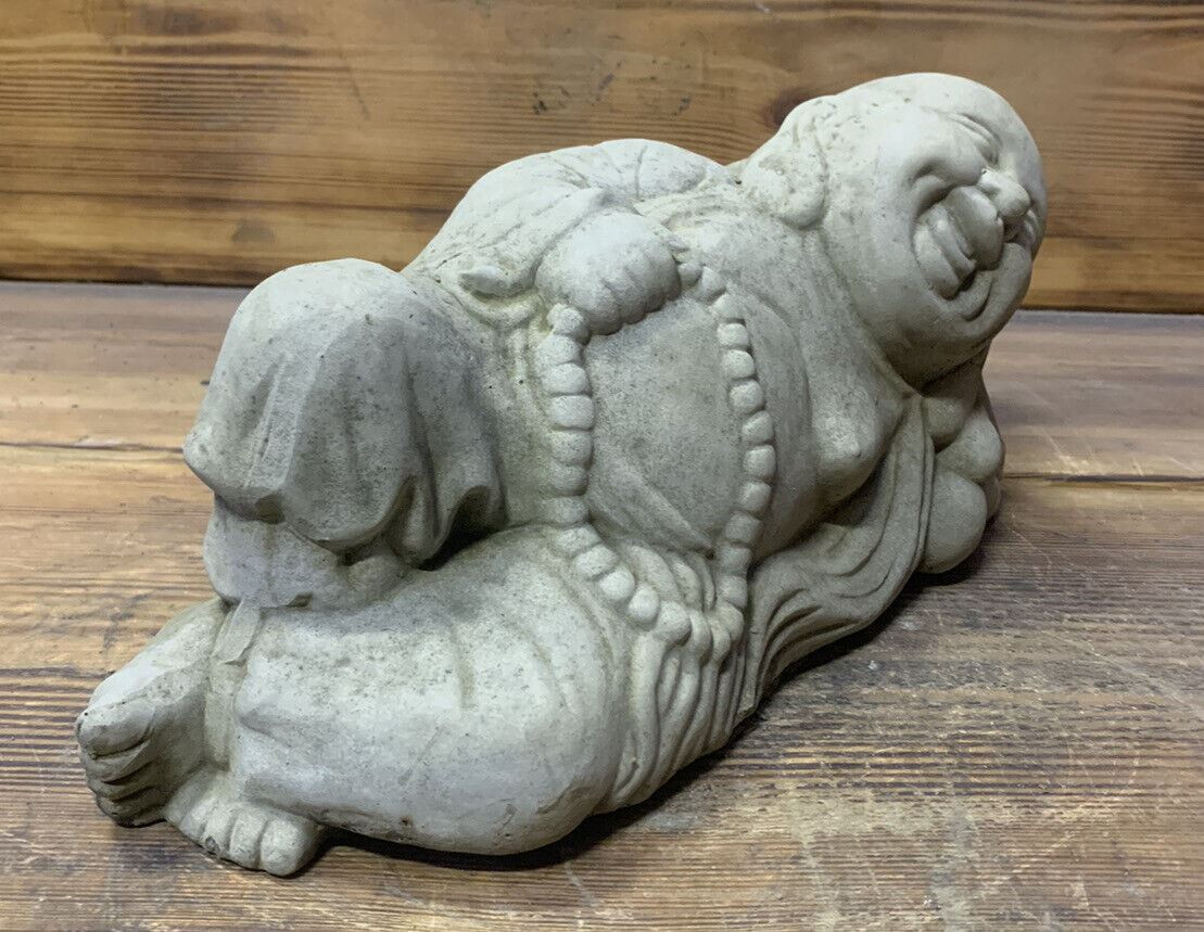 STONE GARDEN SMALL LAYING HAPPY BUDDHA STATUE ORNAMENT