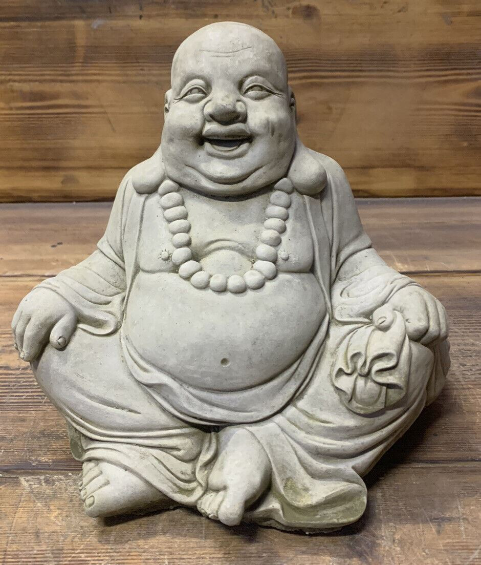 STONE GARDEN SMALL SITTING HAPPY BUDDHA STATUE ORNAMENT