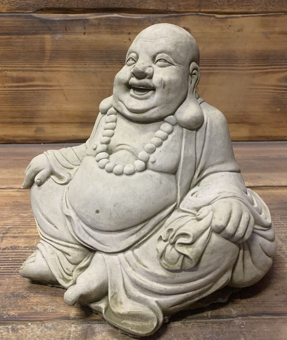 STONE GARDEN SMALL SITTING HAPPY BUDDHA STATUE ORNAMENT