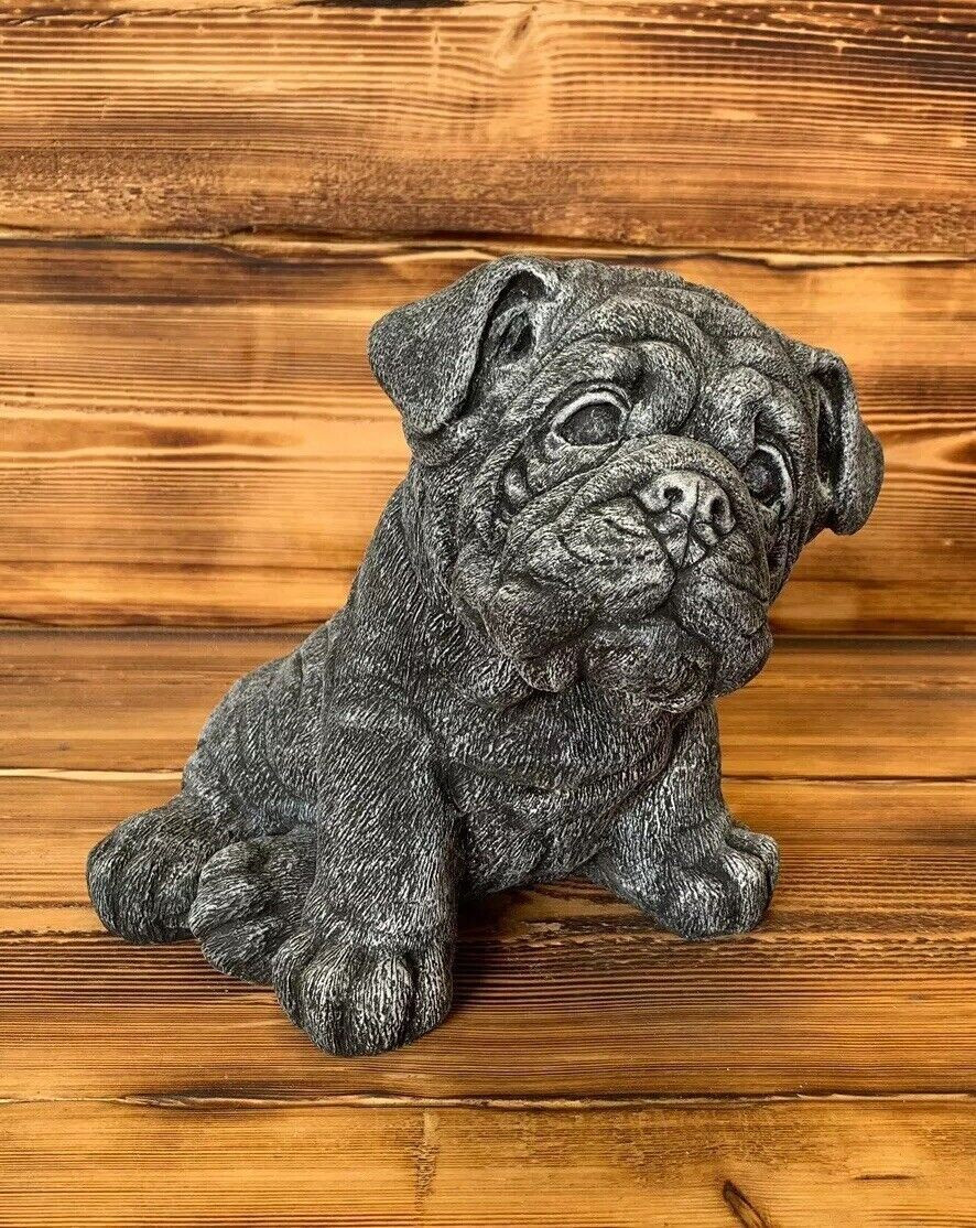 STONE GARDEN CUTE BULLDOG PUP PUPPY HAND CAST STATUE GIFT ORNAMENT