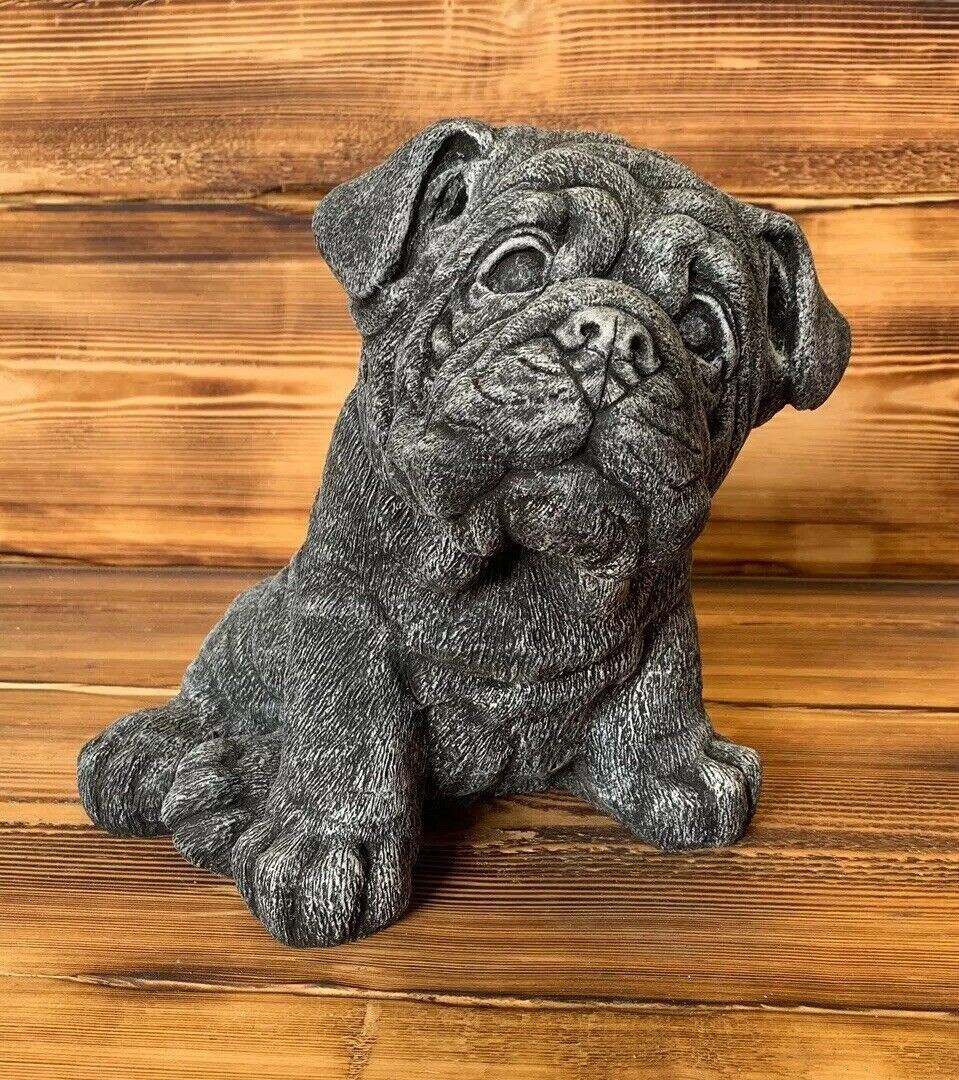 STONE GARDEN CUTE BULLDOG PUP PUPPY HAND CAST STATUE GIFT ORNAMENT