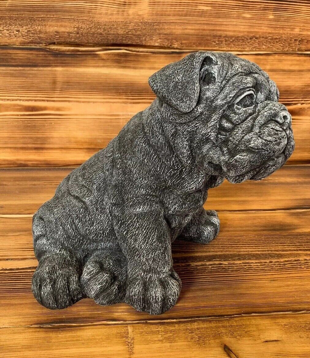 STONE GARDEN CUTE BULLDOG PUP PUPPY HAND CAST STATUE GIFT ORNAMENT