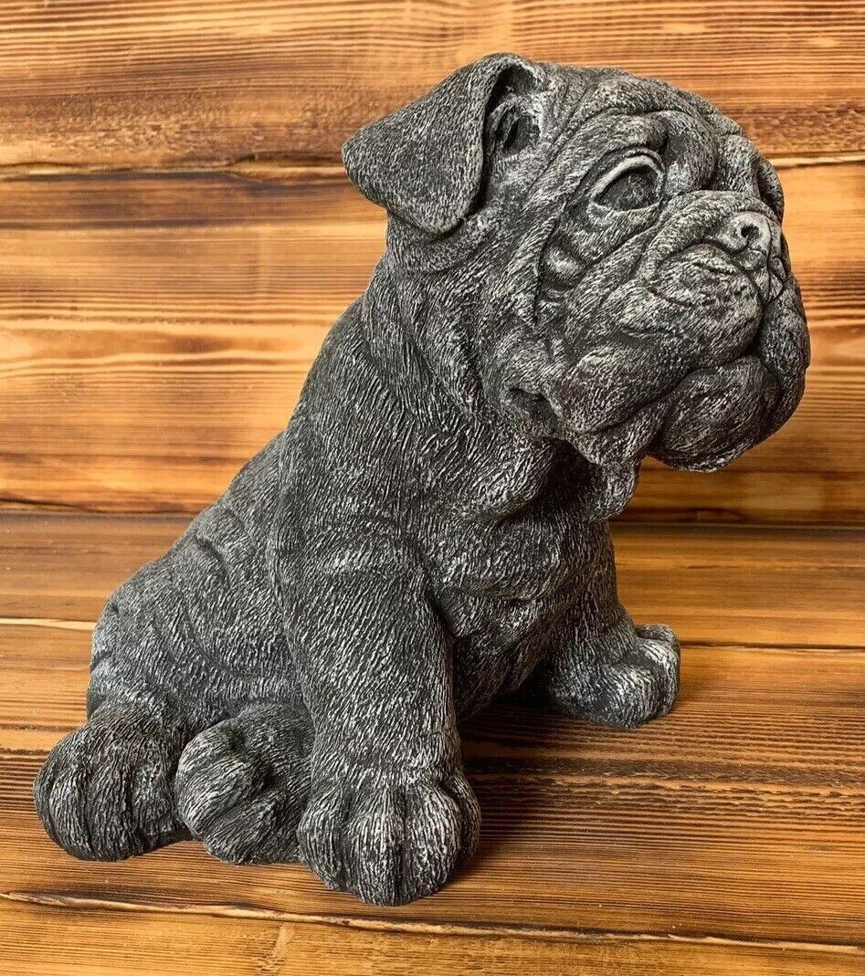 STONE GARDEN CUTE BULLDOG PUP PUPPY HAND CAST STATUE GIFT ORNAMENT