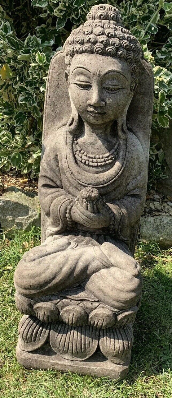 STONE GARDEN LARGE LOTUS PRAYING BUDDHA FLOWER GIFT STATUE ORNAMENT 