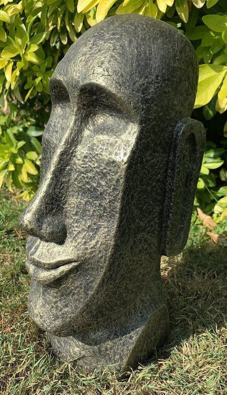 STONE GARDEN EASTER ISLAND HEAD MOAI TIKI GOLD CONCRETE ORNAMENT