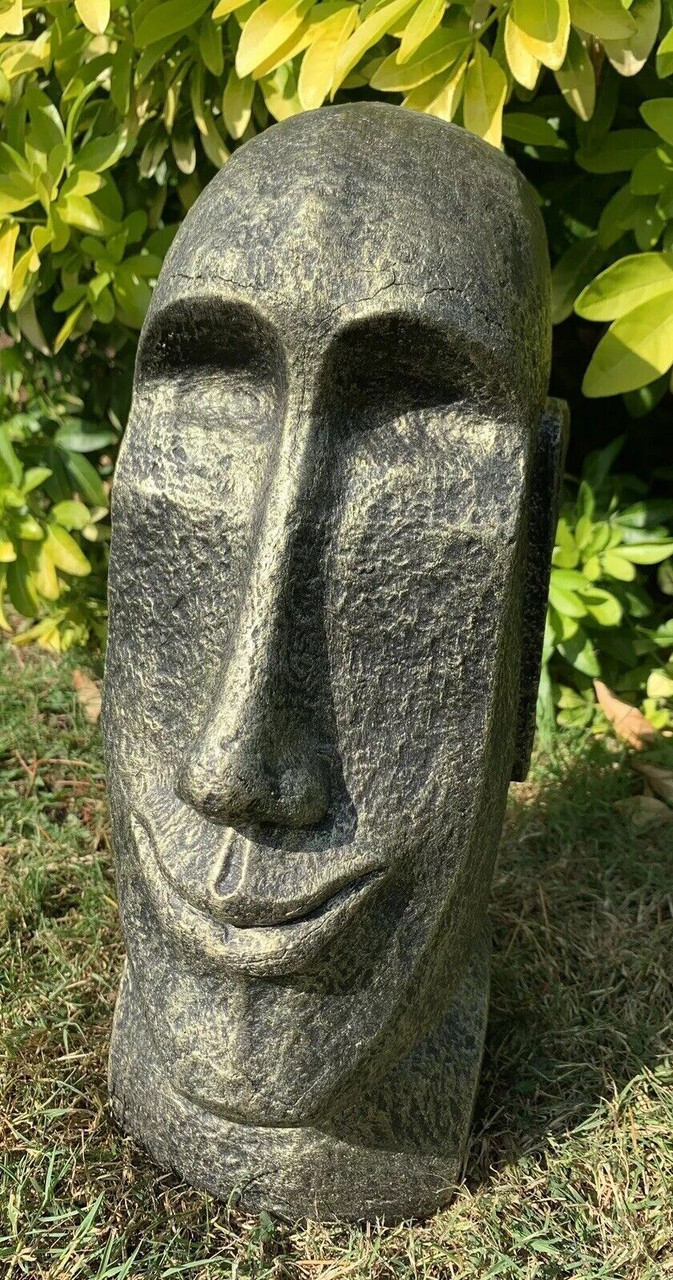 STONE GARDEN EASTER ISLAND HEAD MOAI TIKI GOLD CONCRETE ORNAMENT