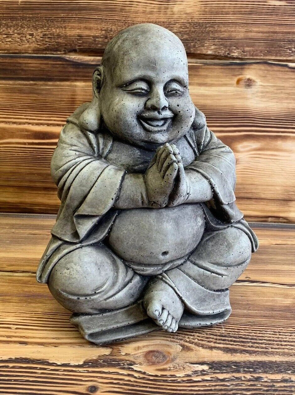 STONE GARDEN HAPPY SMILING PRAYING BUDDHA BUDDAH STATUE ORNAMENT