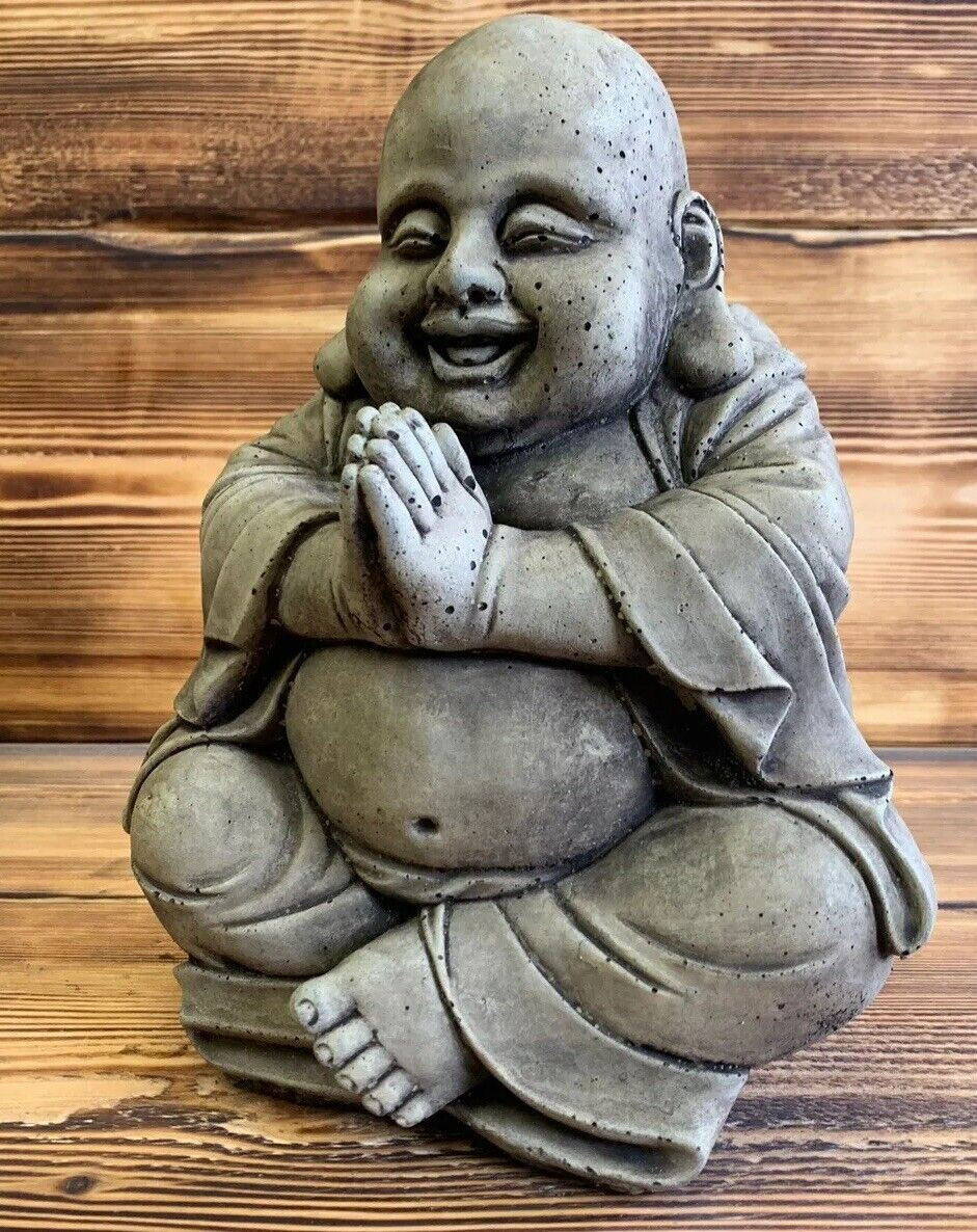 STONE GARDEN HAPPY SMILING PRAYING BUDDHA BUDDAH STATUE ORNAMENT