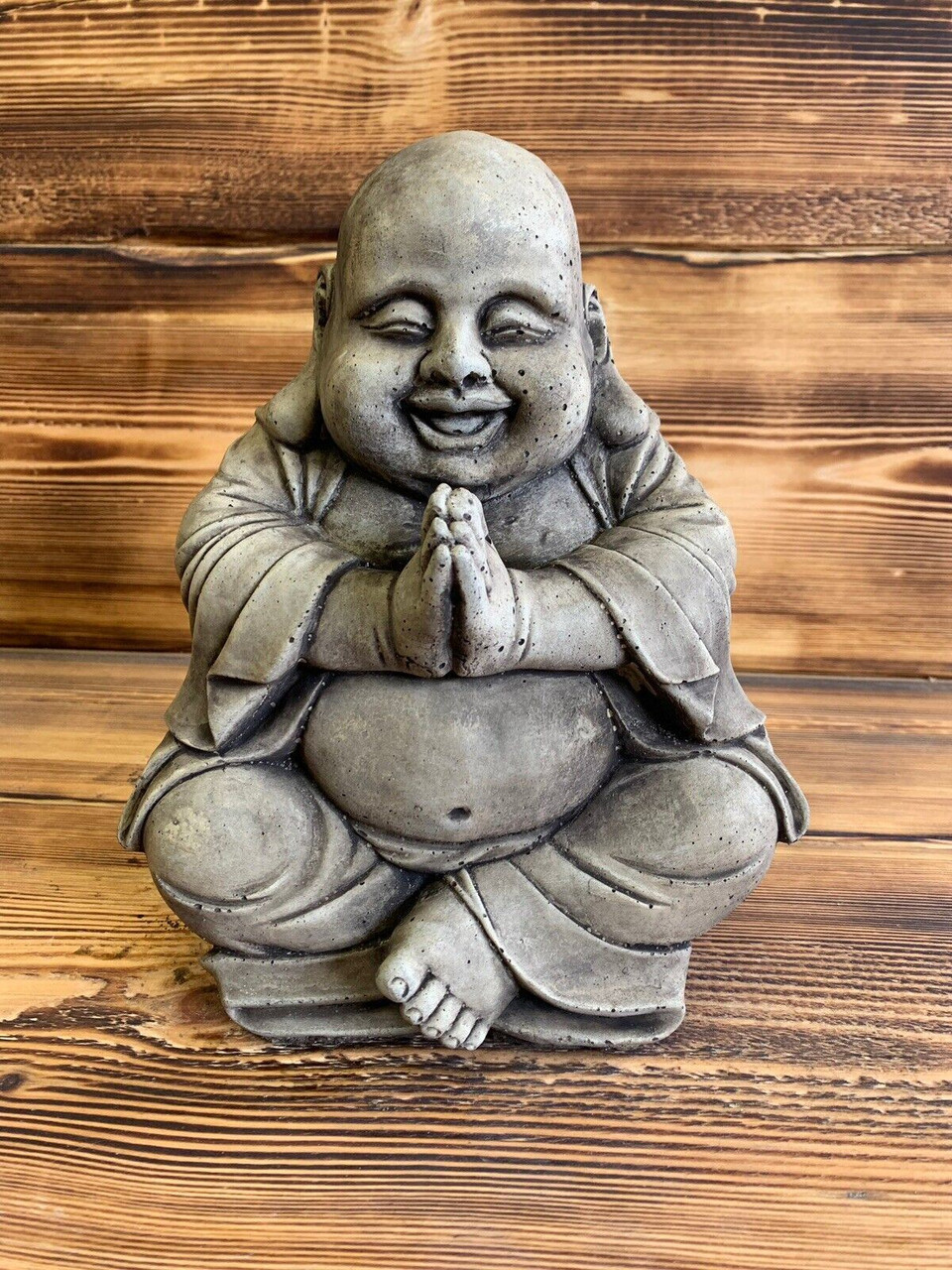 STONE GARDEN HAPPY SMILING PRAYING BUDDHA BUDDAH STATUE ORNAMENT