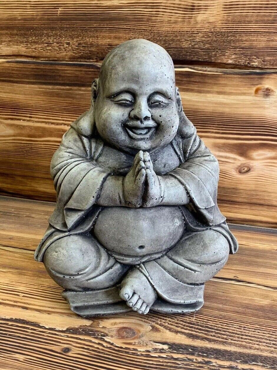 STONE GARDEN HAPPY SMILING PRAYING BUDDHA BUDDAH STATUE ORNAMENT