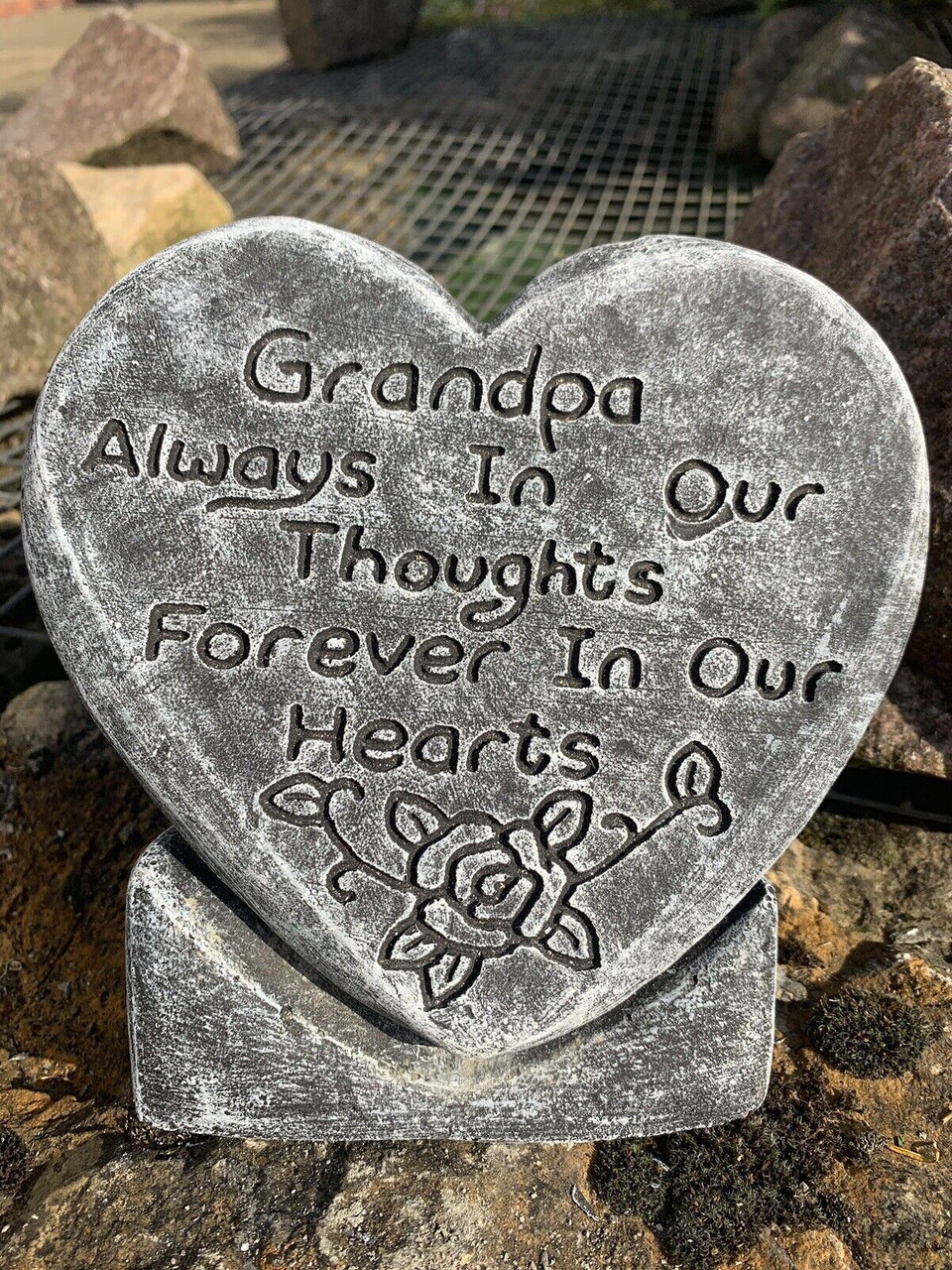 STONE GARDEN GRANDPA THOUGHTS LARGE HEART MEMORIAL PLAQUE CONCRETE ORNAMENT