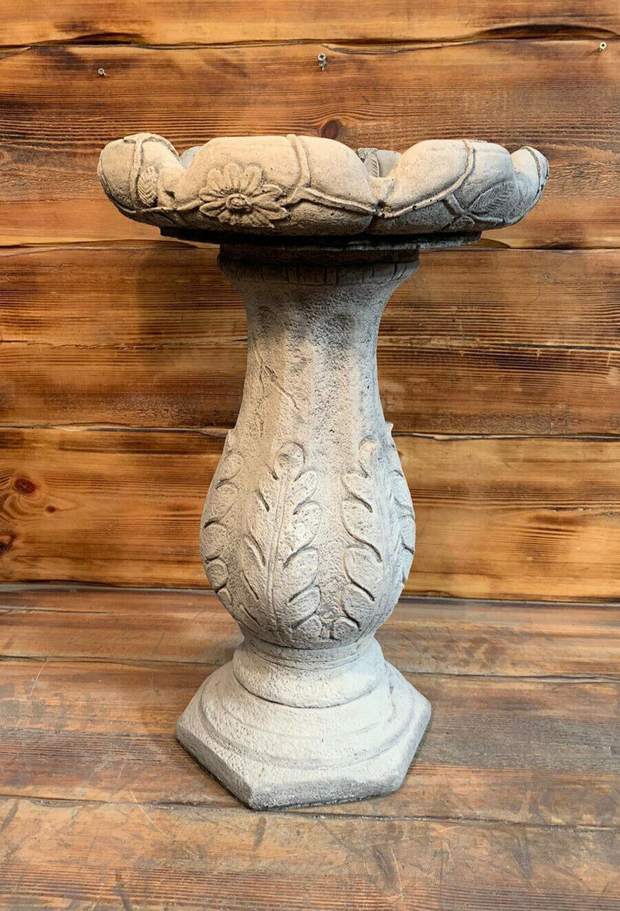 STONE GARDEN LARGE LOG STYLE DETAILED BIRD BATH STATUE ORNAMENT