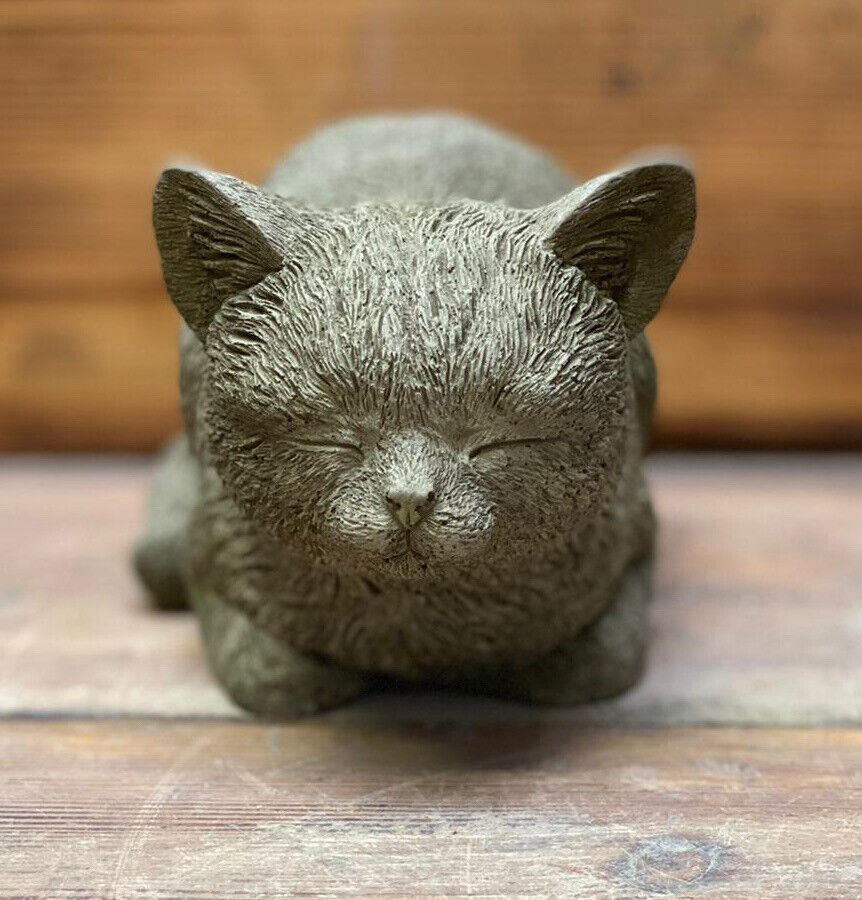 STONE GARDEN SMALL SLEEPING CAT KITTEN MEMORIAL STATUE GIFT ORNAMENT