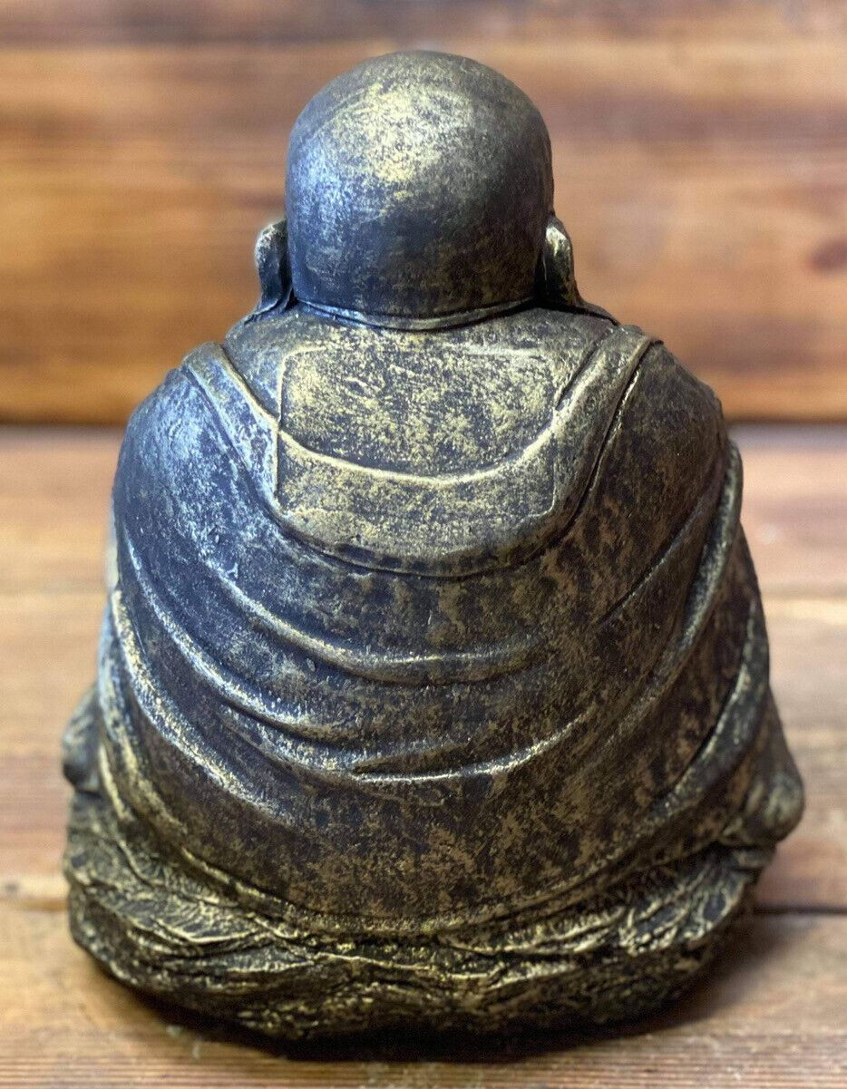 STONE GARDEN GOLD CHUBBY HAPPY SMILING PRAYING BUDDHA BUDDAH STATUE ORNAMENT