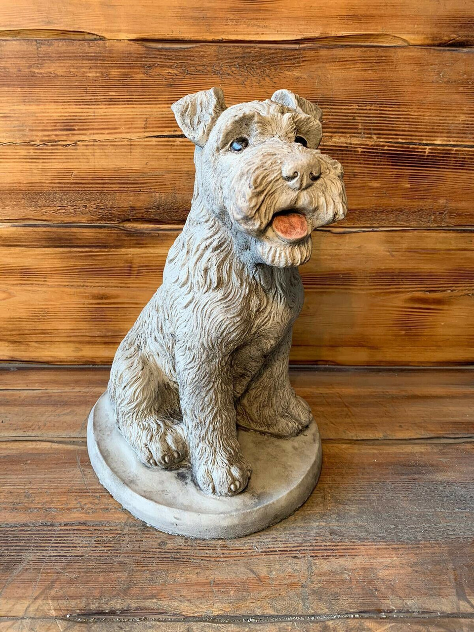 STONE GARDEN LARGE SITTING TERRIER SCHNAUZER DOG STATUE ORNAMENT