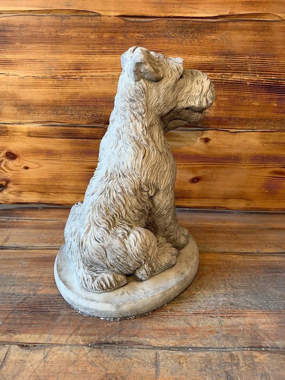 STONE GARDEN LARGE SITTING TERRIER SCHNAUZER DOG STATUE ORNAMENT