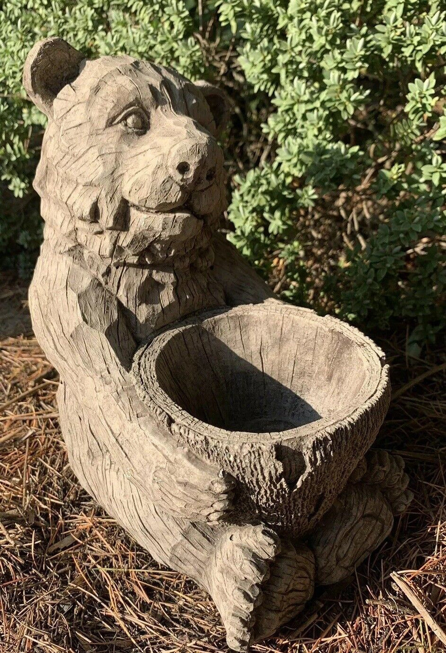 STONE GARDEN DETAILED BEAR PLANTER PLANT POT ORNAMENT GIFT 