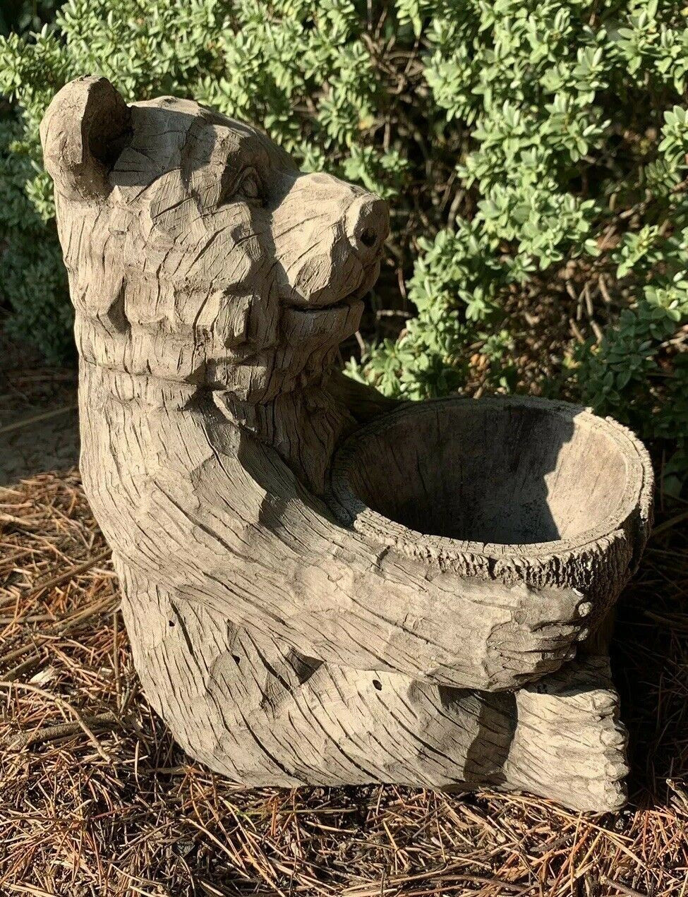 STONE GARDEN DETAILED BEAR PLANTER PLANT POT ORNAMENT GIFT 