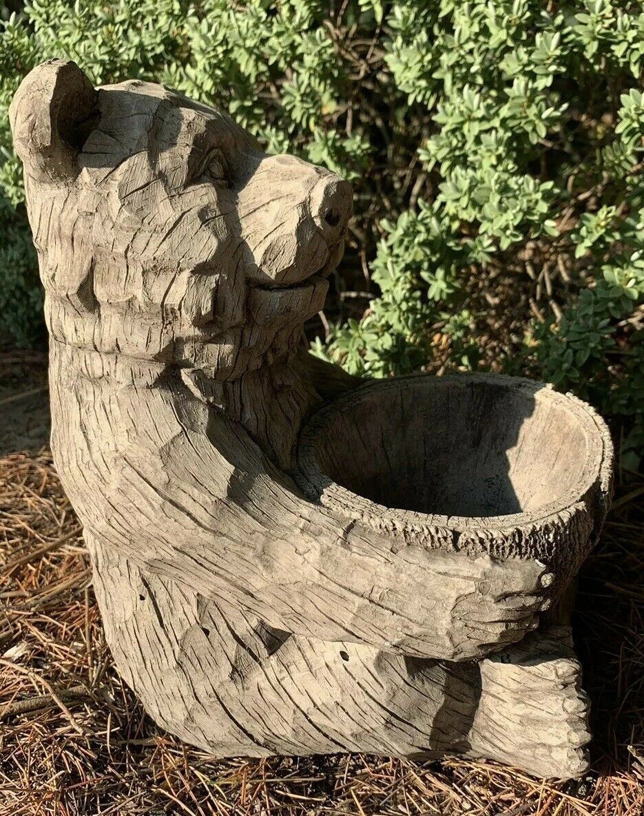 STONE GARDEN DETAILED BEAR PLANTER PLANT POT ORNAMENT GIFT 