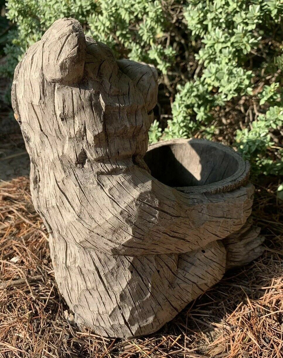 STONE GARDEN DETAILED BEAR PLANTER PLANT POT ORNAMENT GIFT 