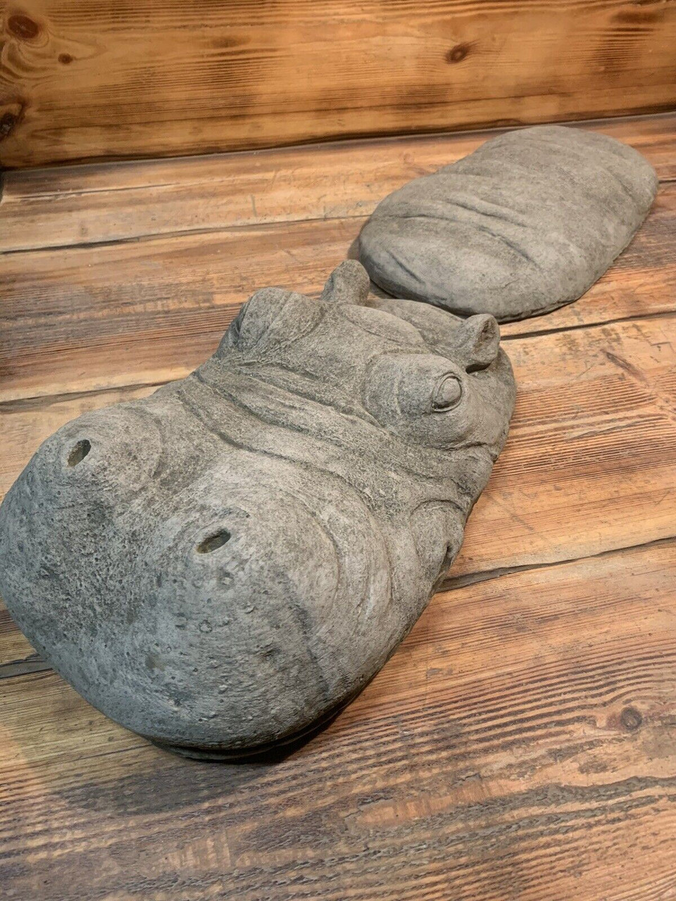 STONE GARDEN EXTRA LARGE 2 PIECE LAYING SUBMERGED HIPPO STATUE ORNAMENT