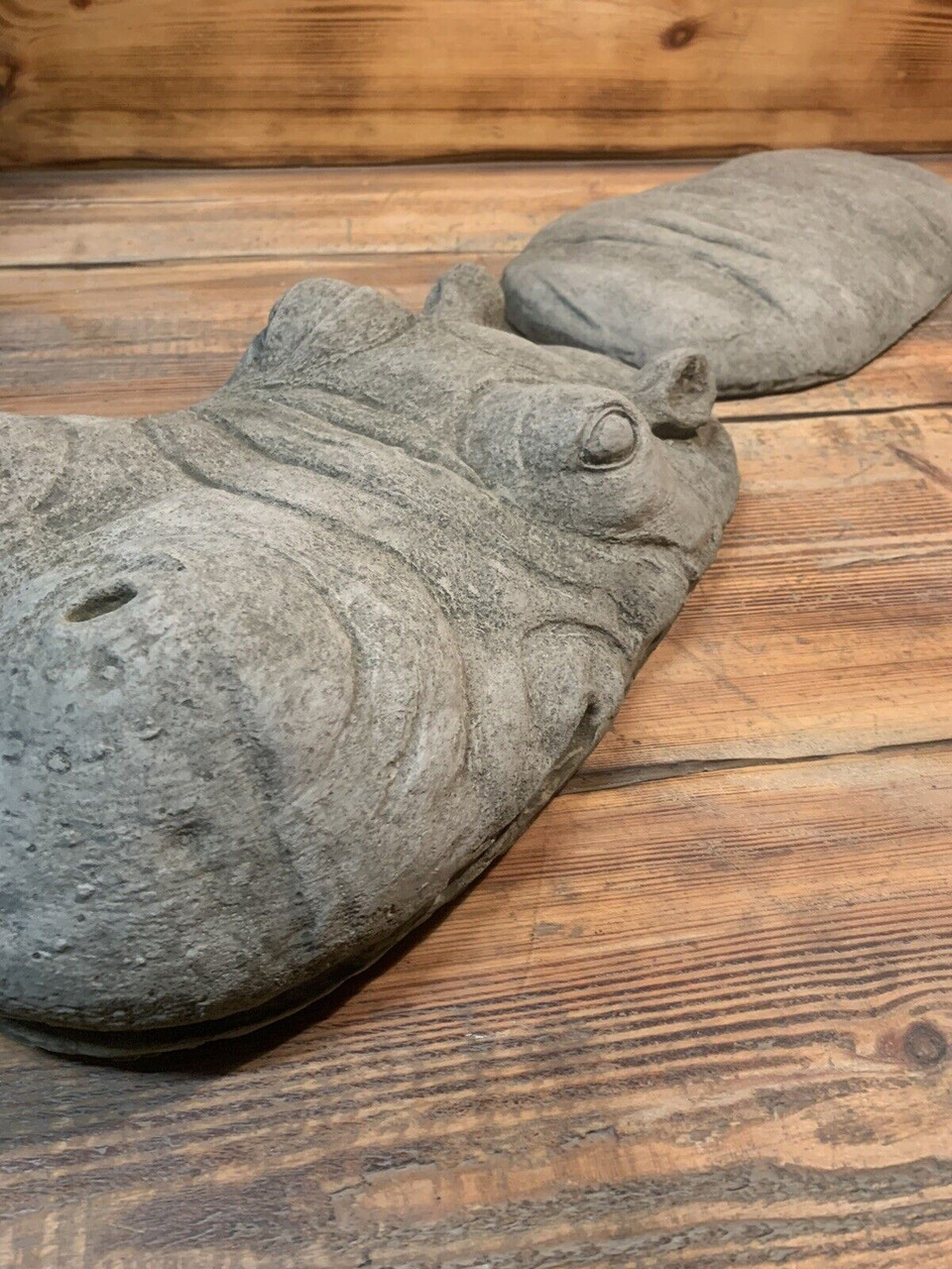 STONE GARDEN EXTRA LARGE 2 PIECE LAYING SUBMERGED HIPPO STATUE ORNAMENT