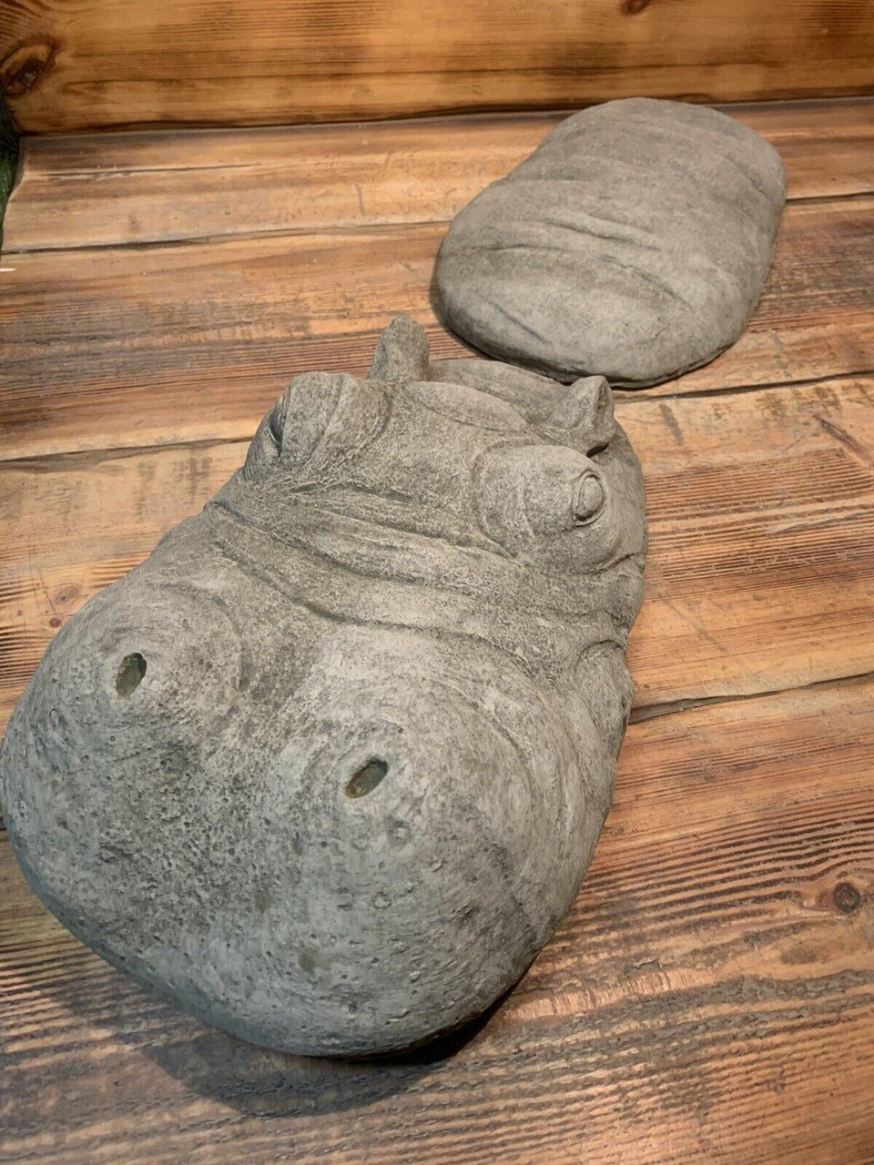 STONE GARDEN EXTRA LARGE 2 PIECE LAYING SUBMERGED HIPPO STATUE ORNAMENT