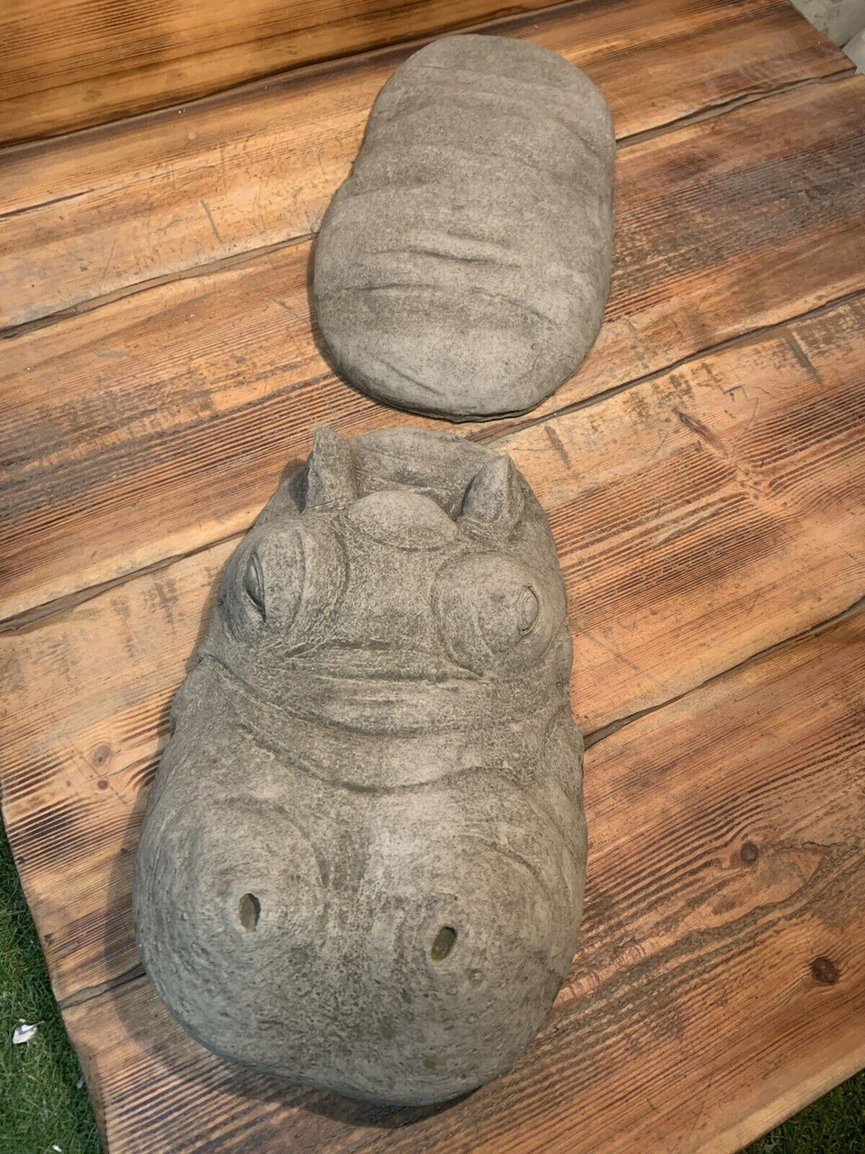 STONE GARDEN EXTRA LARGE 2 PIECE LAYING SUBMERGED HIPPO STATUE ORNAMENT