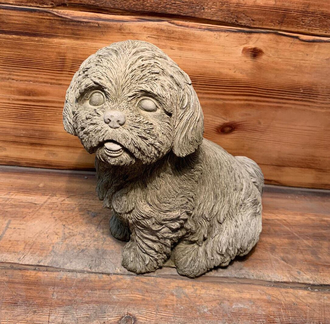 STONE GARDEN DETAILED HAPPY SITTING SHIH TZU DOG GIFT STATUE ORNAMENT