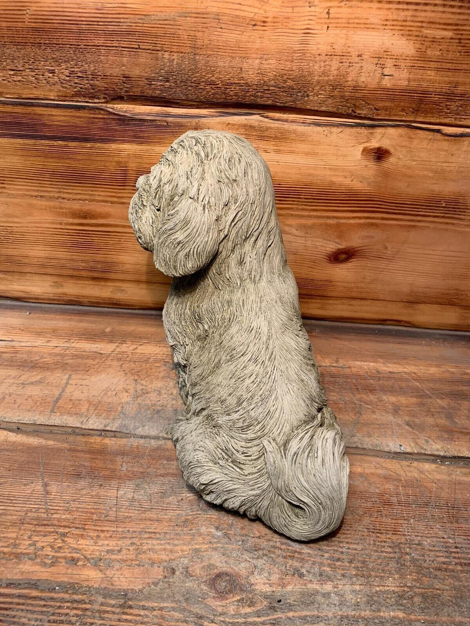 STONE GARDEN DETAILED HAPPY SITTING SHIH TZU DOG GIFT STATUE ORNAMENT