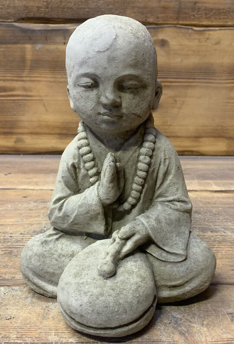 STONE GARDEN SMALL SITTING DRUM BUDDHA STATUE ORNAMENT