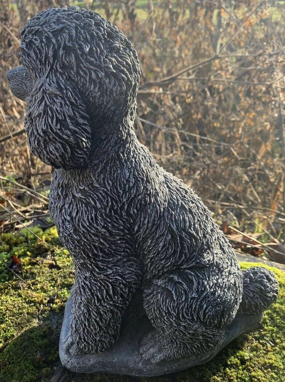 STONE GARDEN LARGE DETAILED POODLE DOG GIFT BLACK/WHITE ORNAMENT