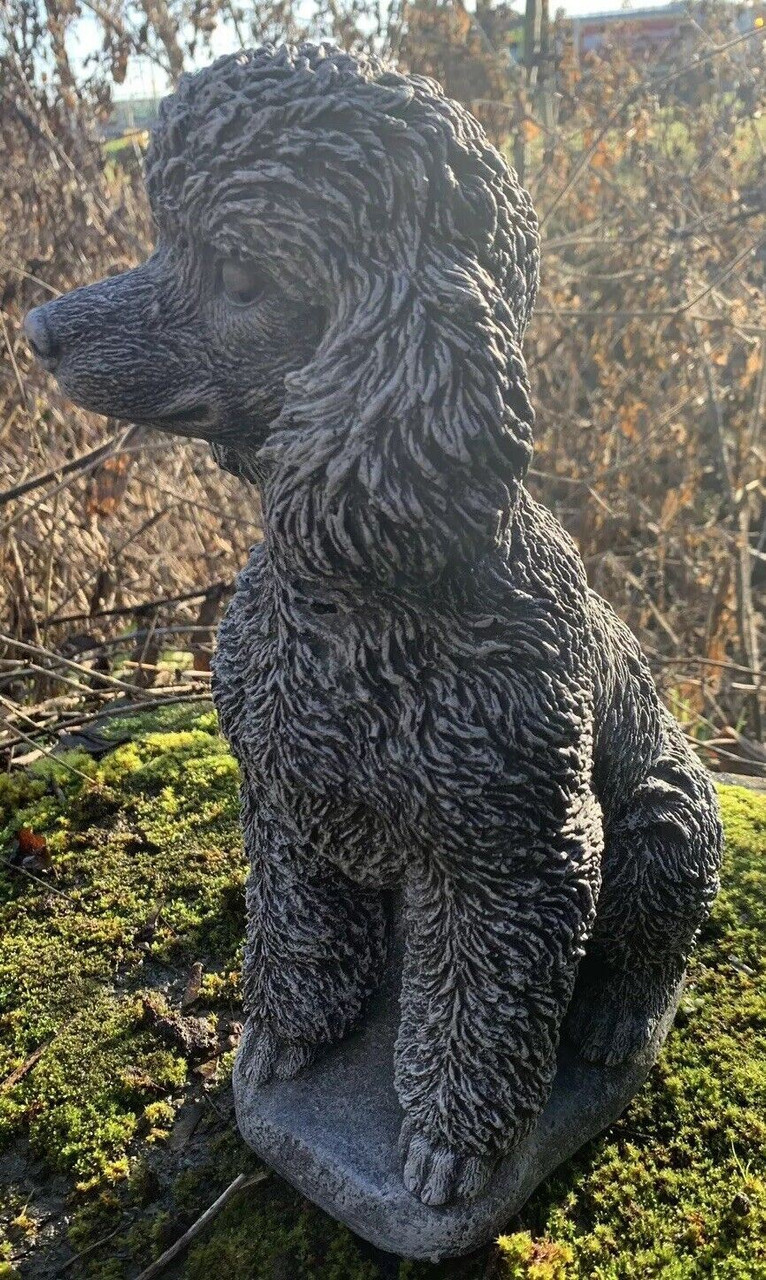 STONE GARDEN LARGE DETAILED POODLE DOG GIFT BLACK/WHITE ORNAMENT