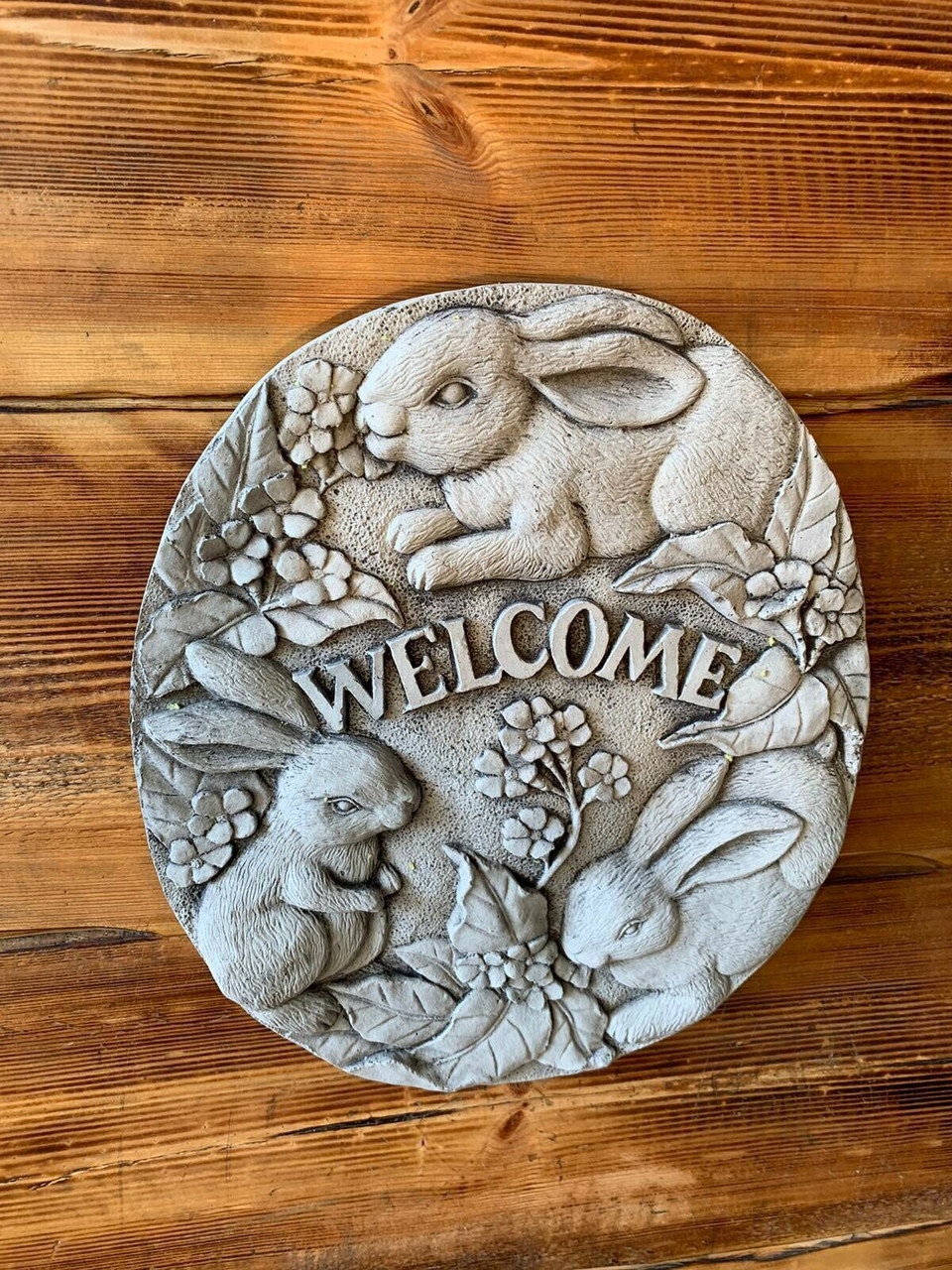 STONE GARDEN LARGE WELCOME RABBIT HARE WALL PLAQUE HANGING ORNAMENT