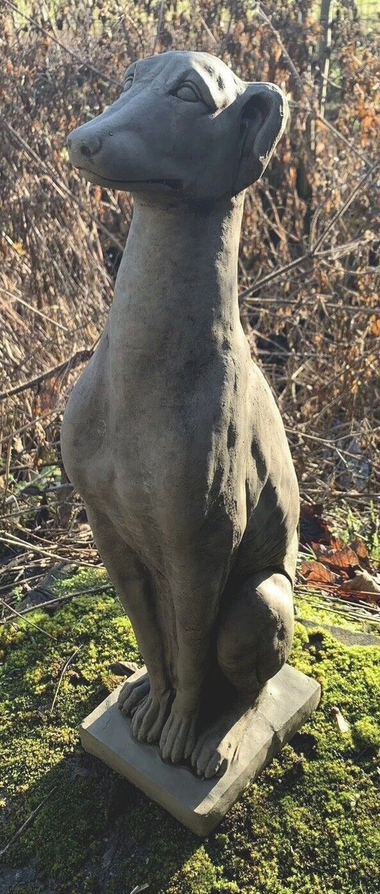 STONE GARDEN GREYHOUND WHIPPET DOG FORWARD FACING PILLAR CAP ORNAMENT 