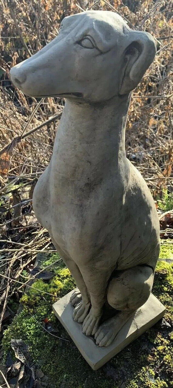 STONE GARDEN GREYHOUND WHIPPET DOG FORWARD FACING PILLAR CAP ORNAMENT 