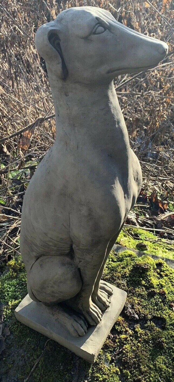 STONE GARDEN GREYHOUND WHIPPET DOG FORWARD FACING PILLAR CAP ORNAMENT 