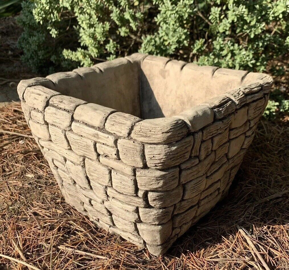 STONE GARDEN STONE BRICK EFFECT SQUARE PLANT POT PLANTER ORNAMENT