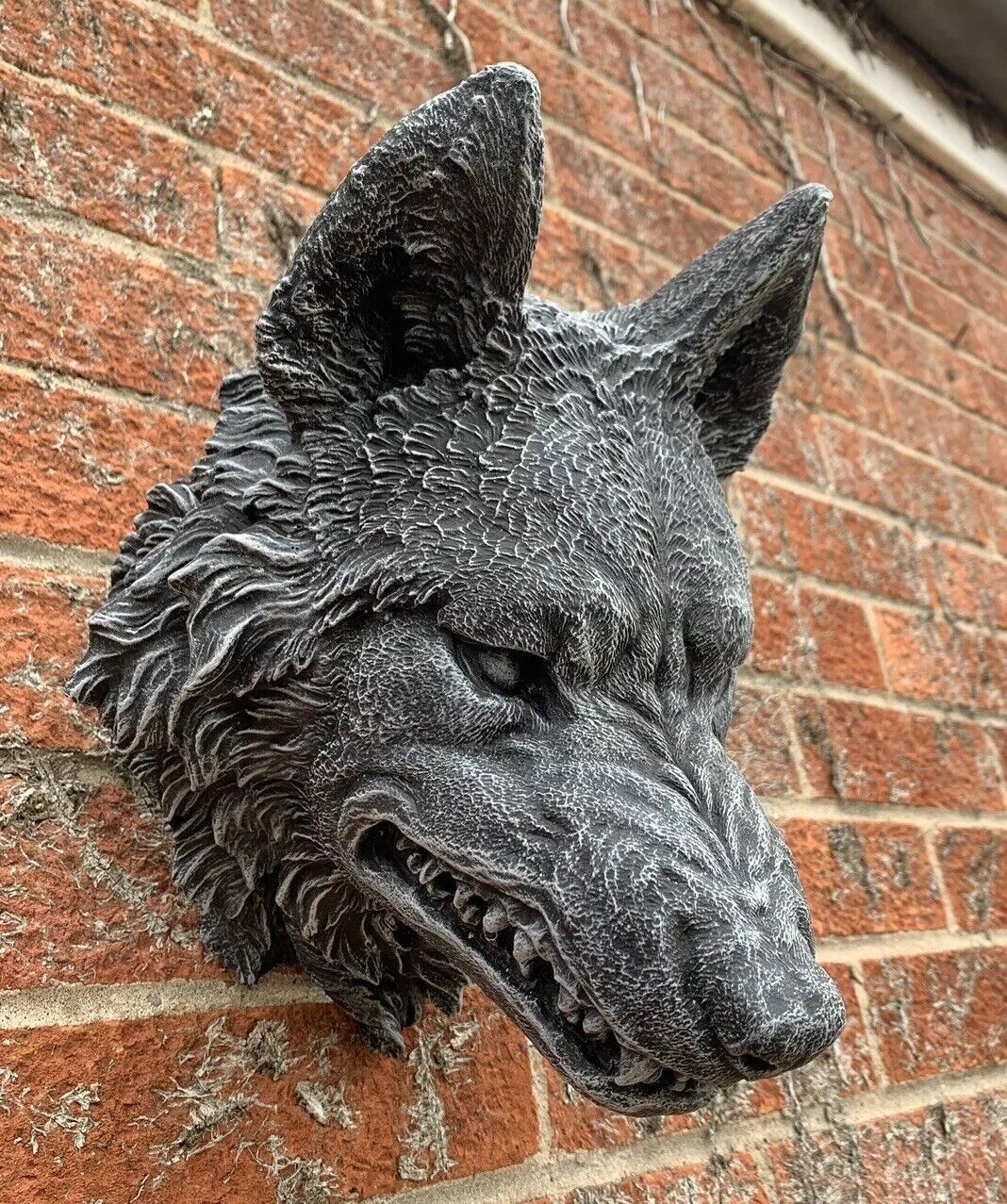 STONE GARDEN LARGE DETAILED WOLF HEAD WALL HANGING PLAQUE ORNAMENT