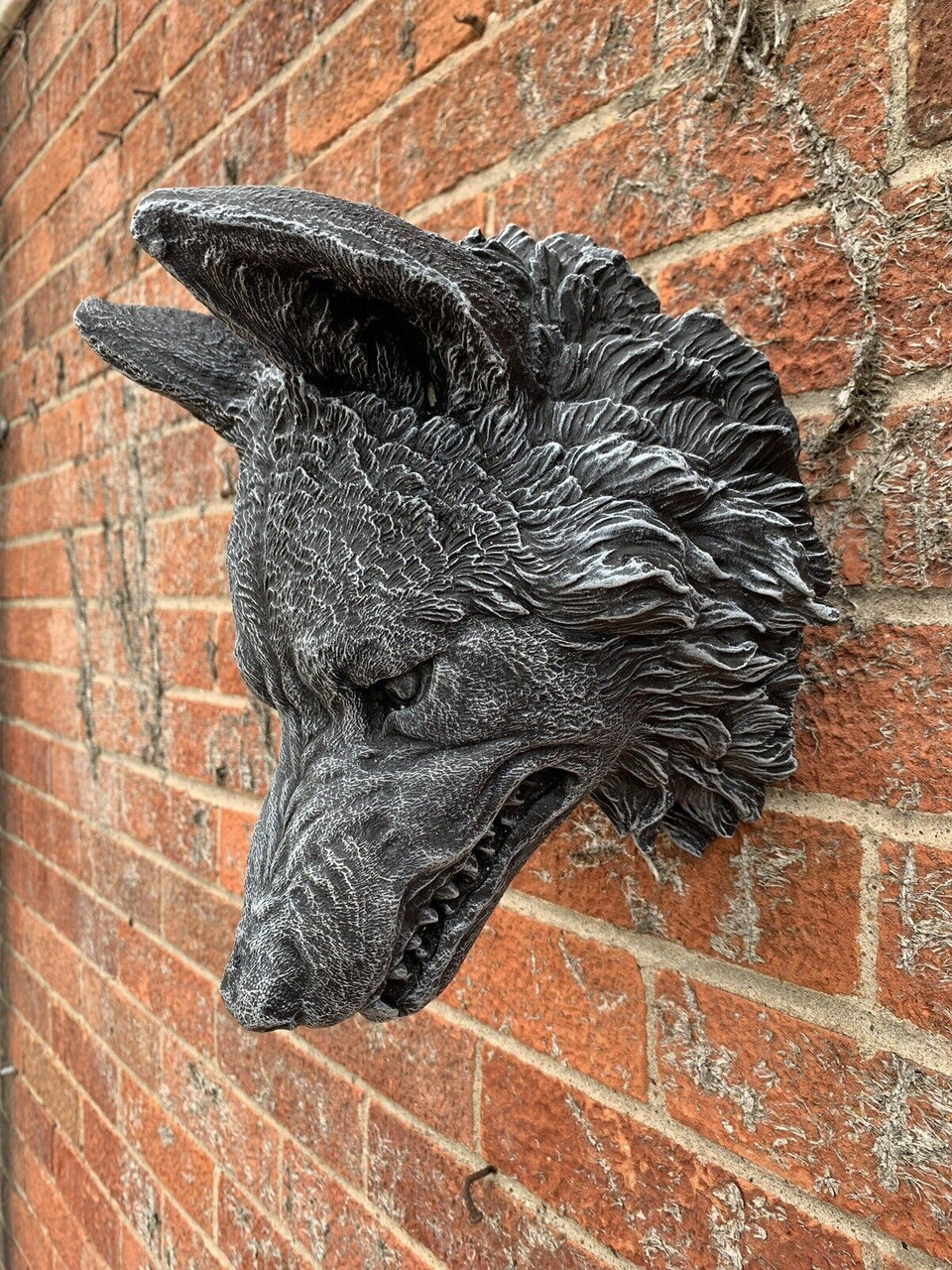 STONE GARDEN LARGE DETAILED WOLF HEAD WALL HANGING PLAQUE ORNAMENT