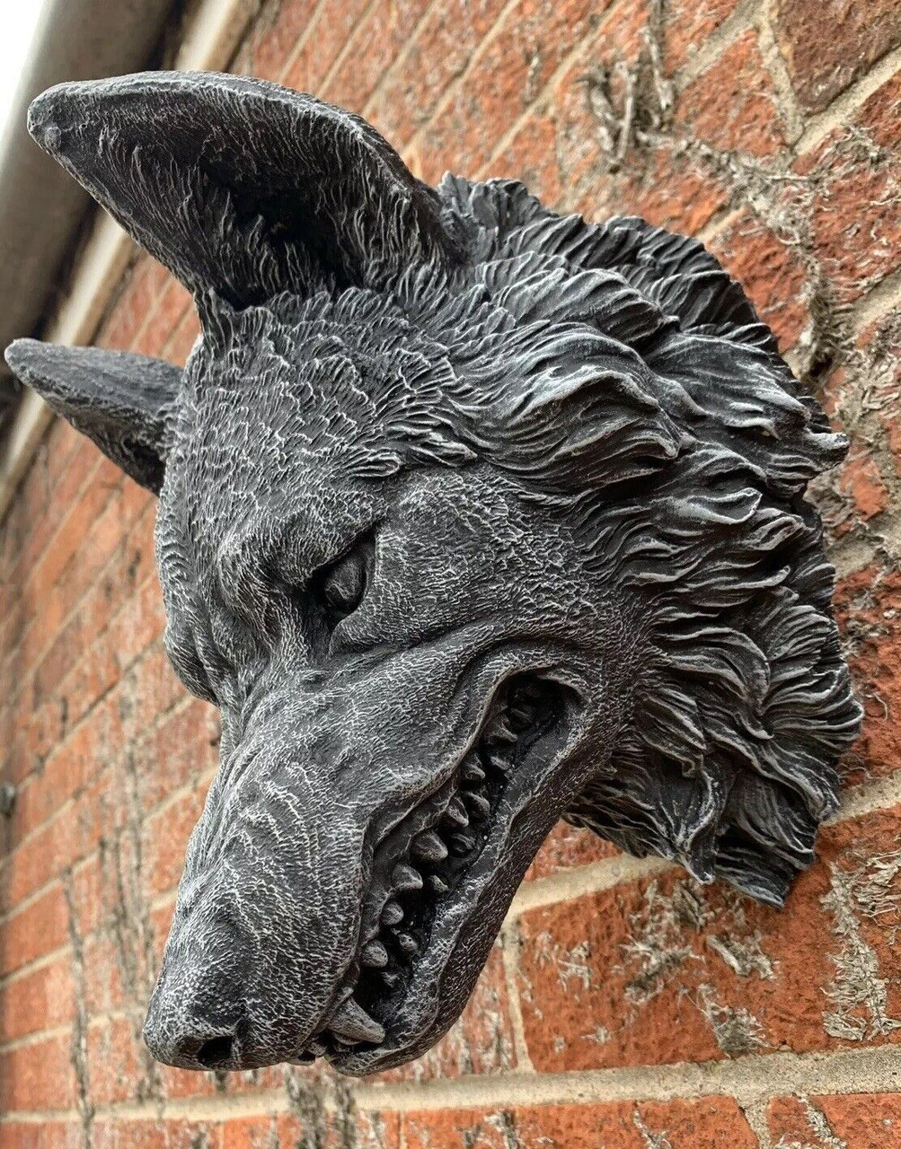 STONE GARDEN LARGE DETAILED WOLF HEAD WALL HANGING PLAQUE ORNAMENT