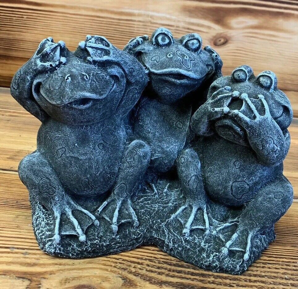 STONE GARDEN SEE HEAR SPEAK NO EVIL FROG TOAD STATUE ORNAMENT