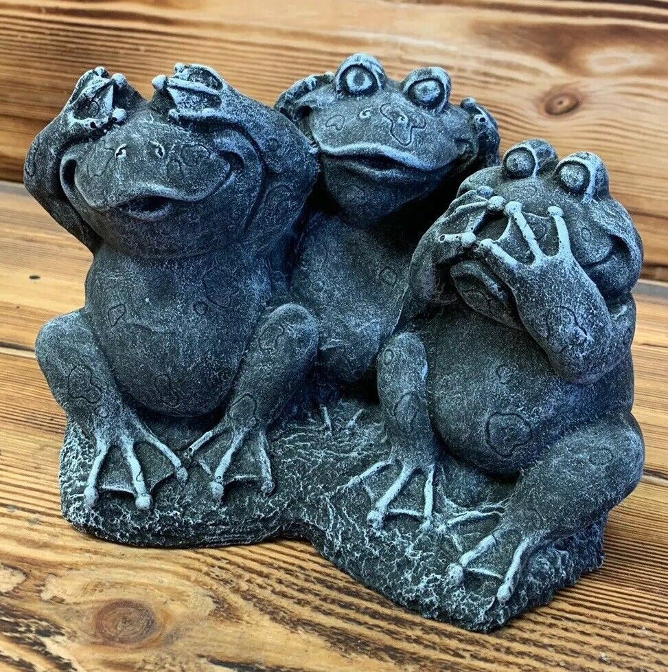 STONE GARDEN SEE HEAR SPEAK NO EVIL FROG TOAD STATUE ORNAMENT