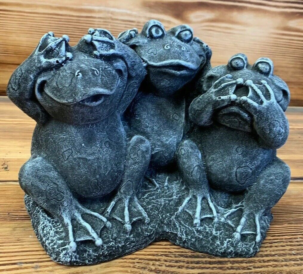 STONE GARDEN SEE HEAR SPEAK NO EVIL FROG TOAD STATUE ORNAMENT