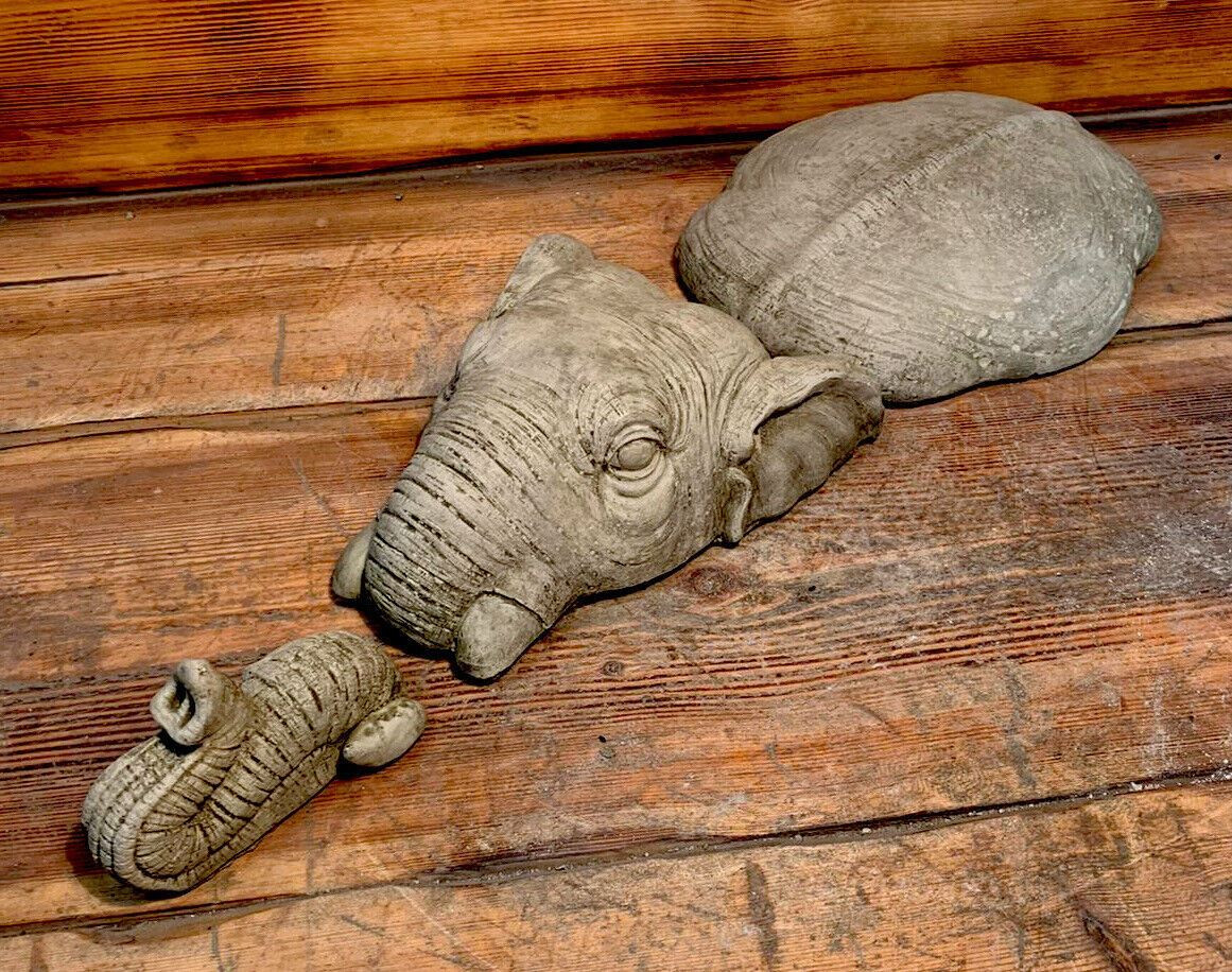 STONE GARDEN 3 PIECE LAYING SUBMERGED ELEPHANT STATUE GIFT ORNAMENT