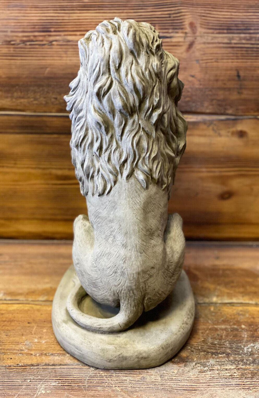 STONE GARDEN PROUD LION ON BASE STATUE PILLAR CAP DETAILED GIFT ORNAMENT